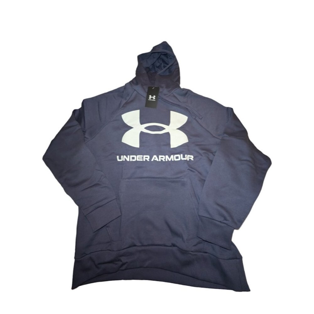 Under Armour Men's Large Blue Loose Fit Rival Fleece Big Logo Hoodie Sweatshirt